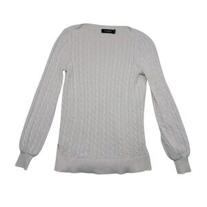 Lauren Ralph Lauren Ivory Cream Cable Knit Boatneck Sweater Classic Women's XS‎